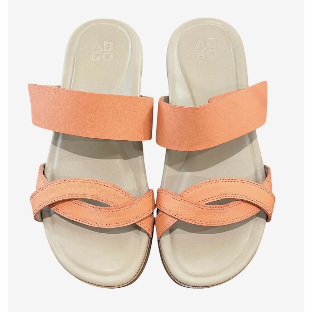 Abeo Kyla 2390 Two Strap Leather Adj Slide Sandals  Size 7 (Neut)  Cantaloupe